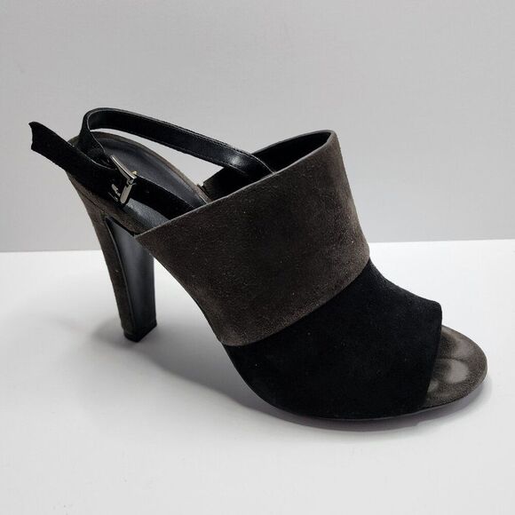 Nine West Suede Peep Toe Heel | Size 7.5 Black Gray Slingback | 4" Heel - Picture 4 of 7